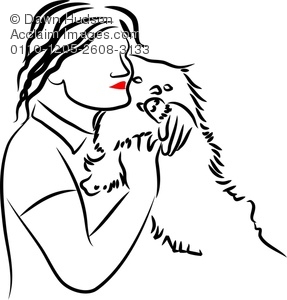 287x300 Illustration Of Simple Line Drawing Of Woman Cuddling Her Pet,