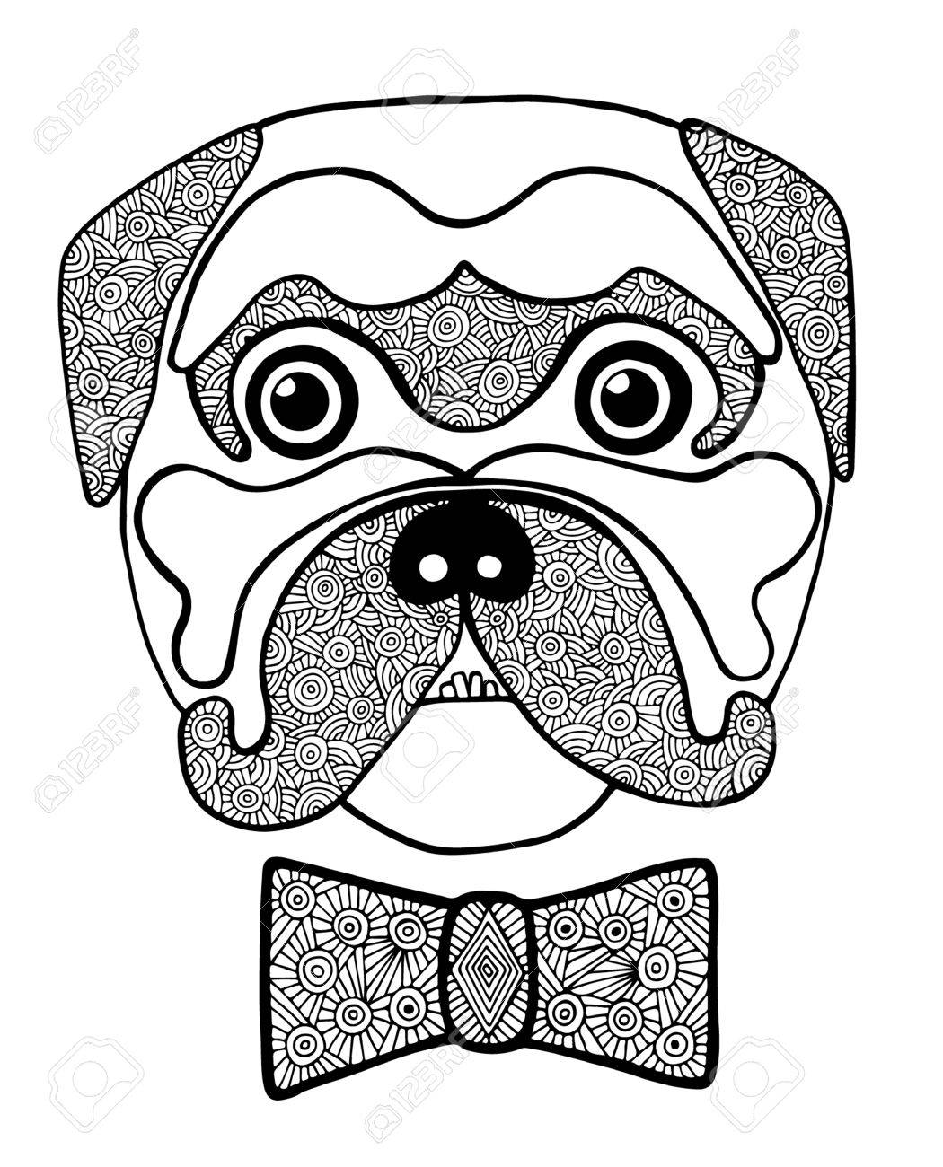 1050x1300 Black Line Cute Dog Head With Abstract Blackly White Bow. Hand