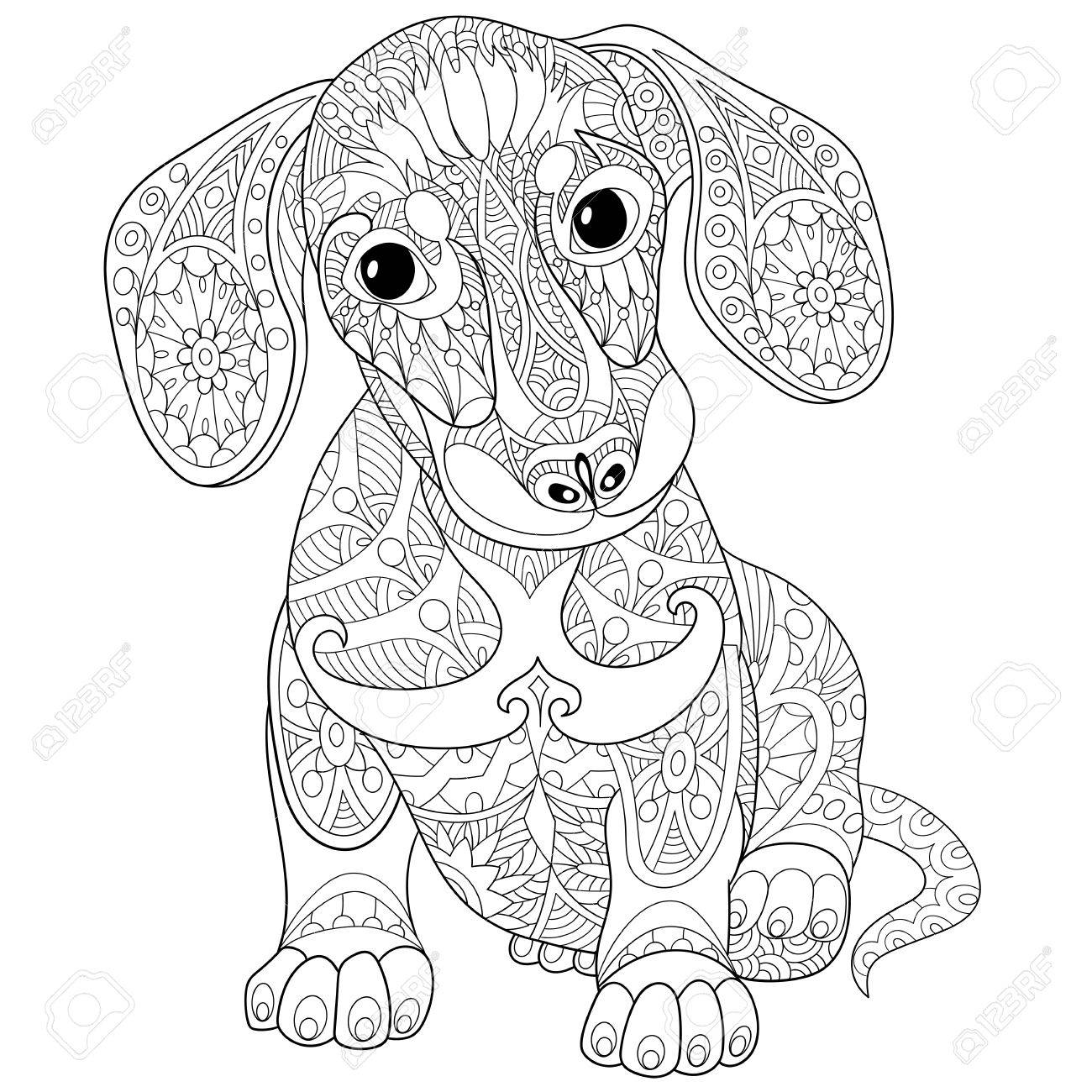 1300x1300 Coloring Book Page Of Dachshund Puppy Dog, Isolated On White