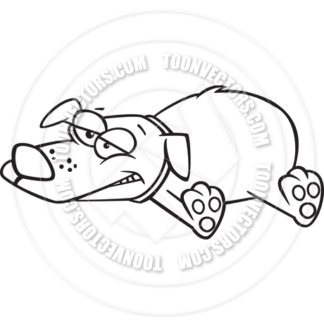 460x460 Cartoon Lazy Dog Lying Down (Black Amp White Line Art) By Ron