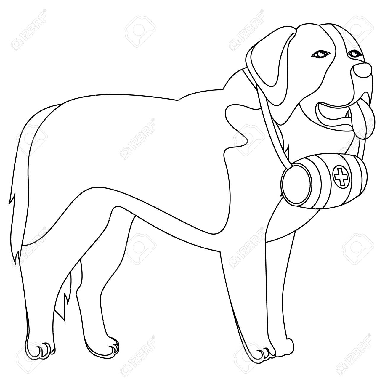 1300x1300 St Bernard Dog Lifesaver Outline Vector Illustration Royalty Free