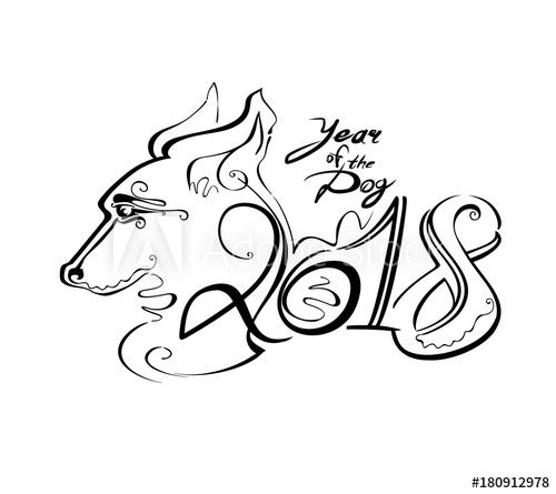 500x445 Handwriting Template With The 2018 And Dog Head. Line Art Curl