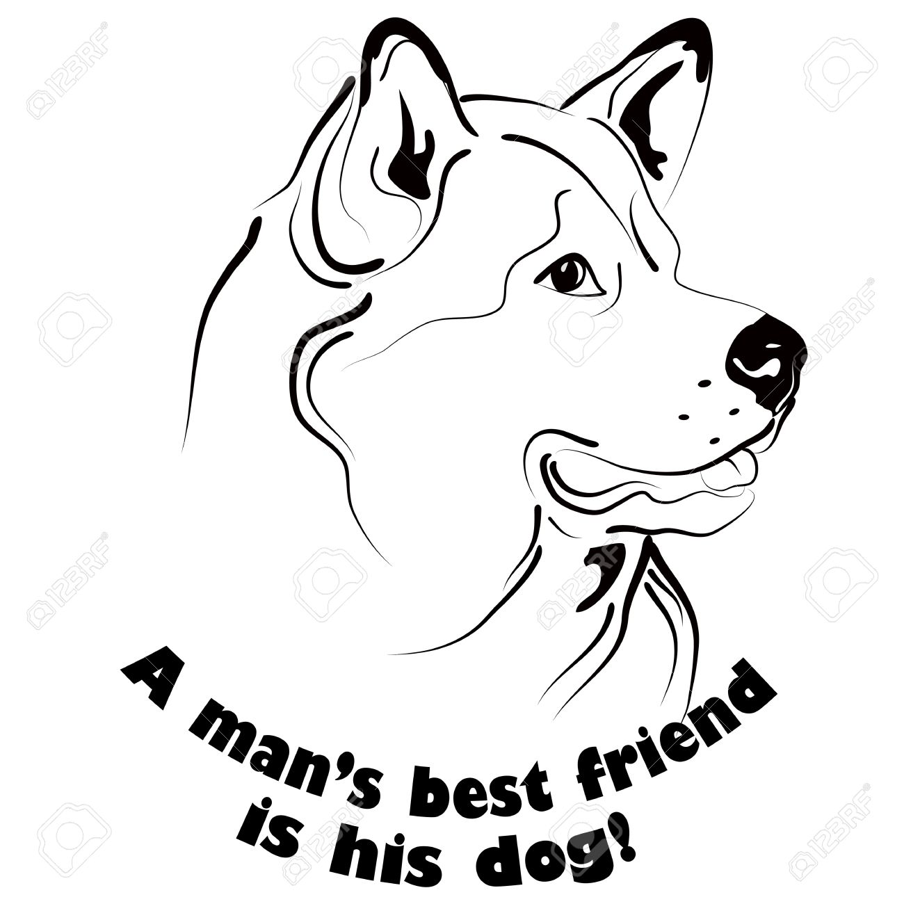 1300x1300 Graphic Black And White Dog Face Drawing With Text. Royalty Free