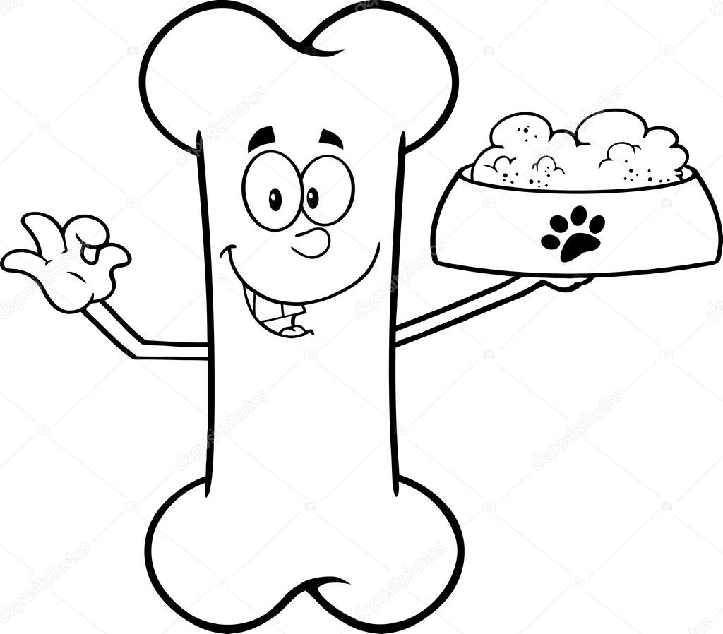 1024x898 Black And White Bone Cartoon Mascot Character Holding A Dog Food