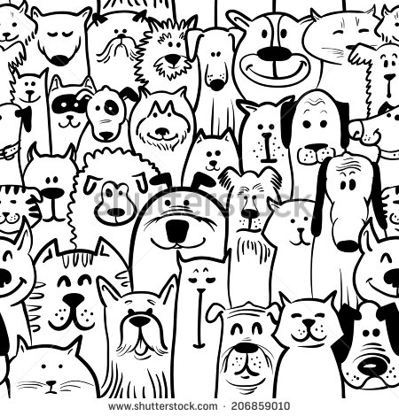 450x470 Black And White Doodle Dogs And Cats Seamless