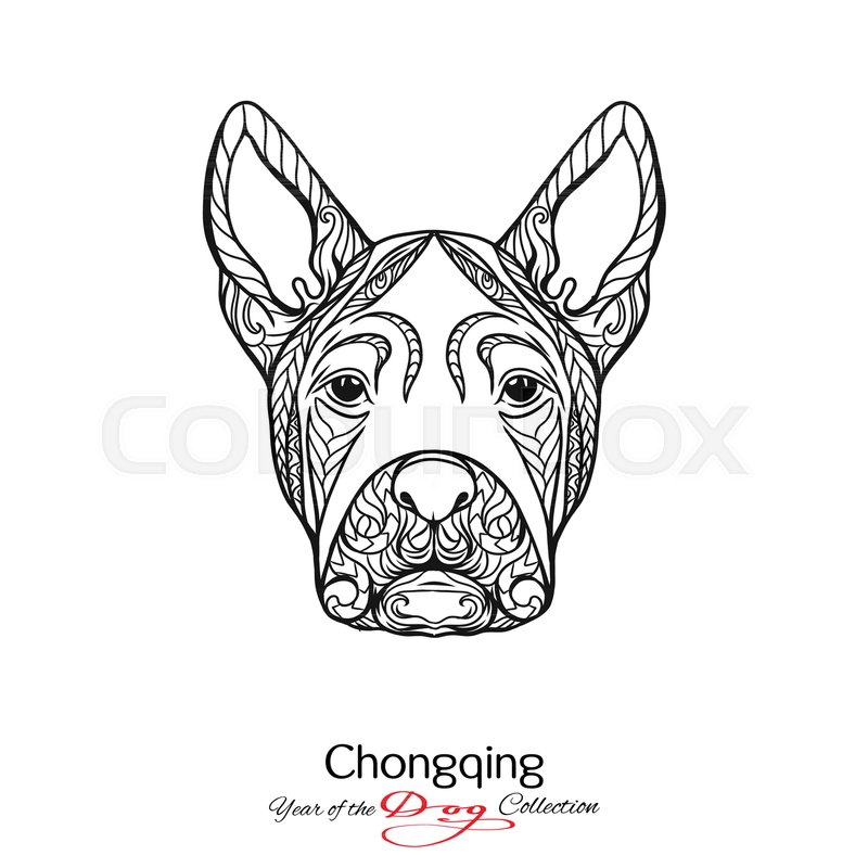 800x800 Chongqing. Black And White Graphic Drawing Of A Dog. Vector