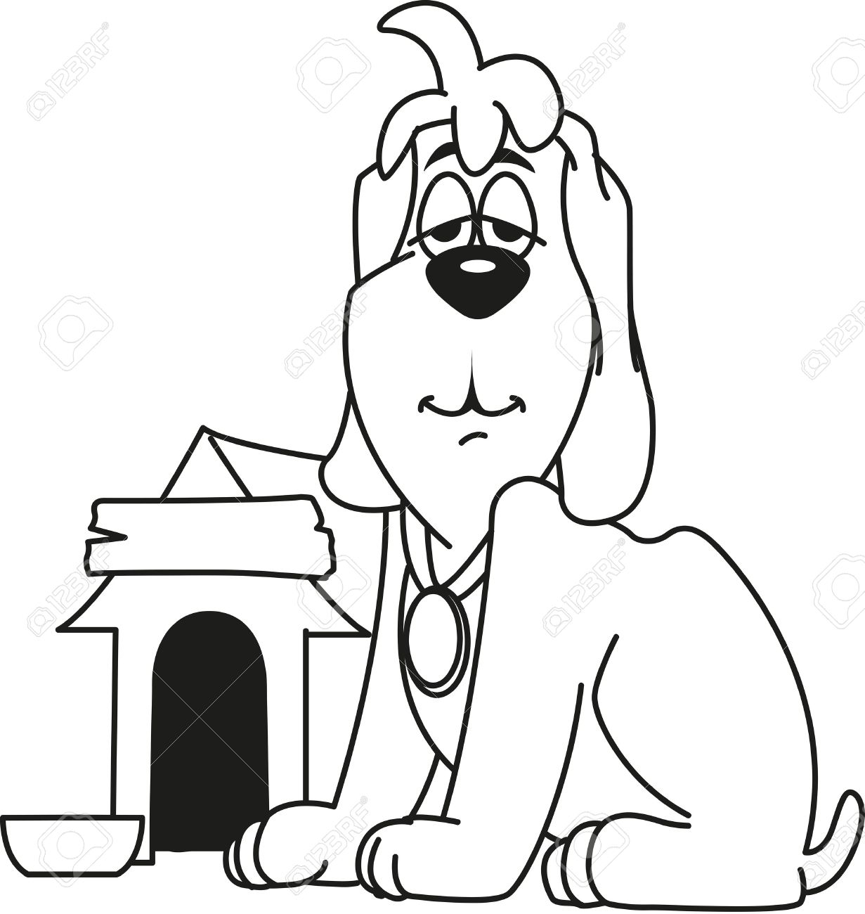 1231x1300 Smiling Watchdog Sitting In Front Of His Dog House. Coloring