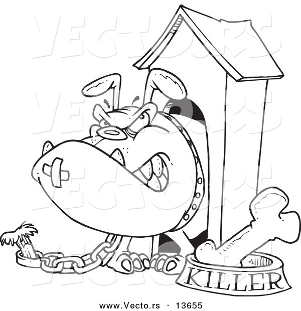 600x620 Vector Of A Cartoon Aggressive Bulldog In His Dog House