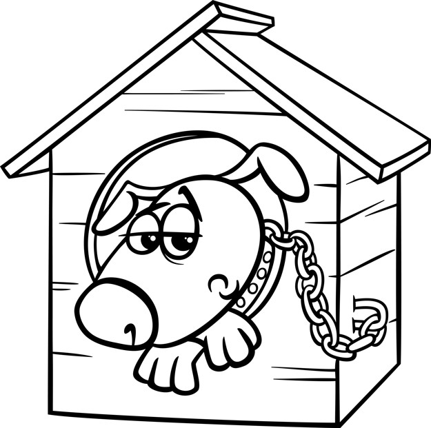 625x621 Sad Dog In Kennel Coloring Page Vector Premium Download