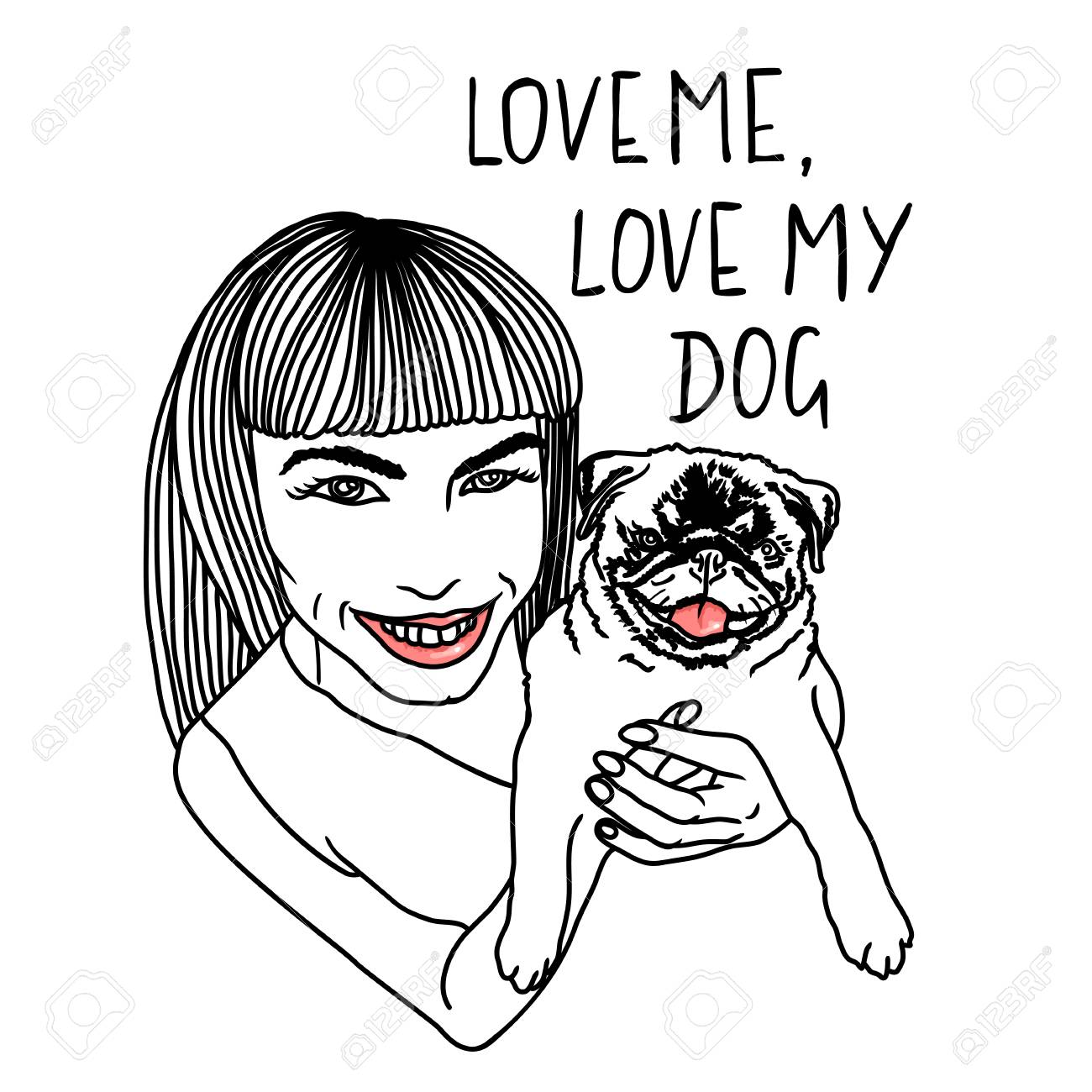 1300x1300 Girl And Dog. Vector Illustration. Love Me, Love My Dog. Lettering
