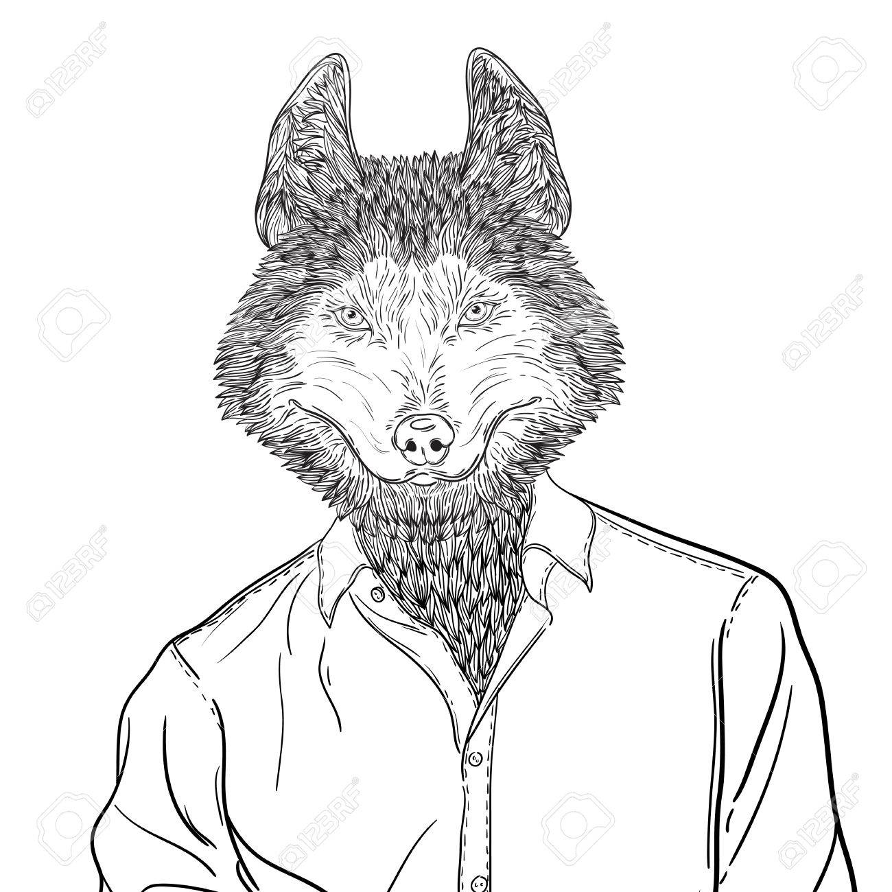 1300x1300 Sketch Of Head Husky Dog Or Wolf. Vector Illustration Royalty Free