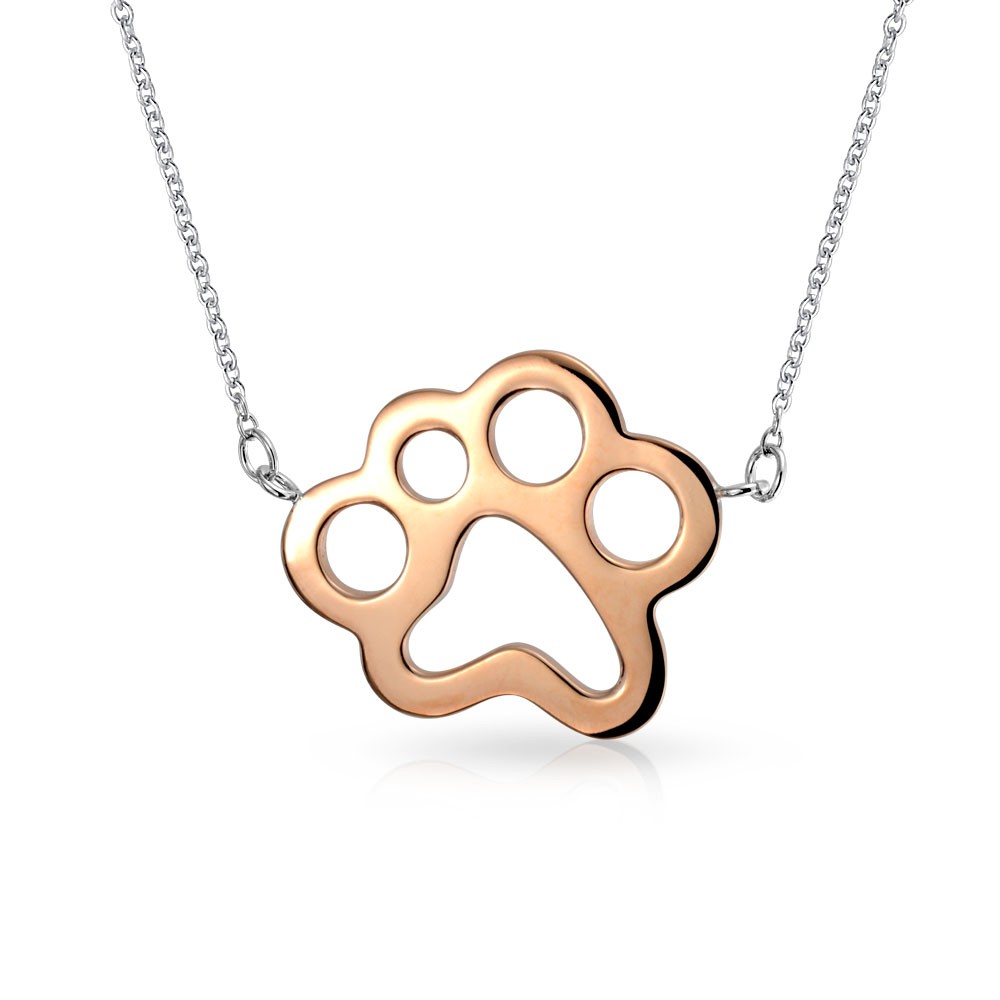 1000x1000 Rose Gold Plated Puppy Dog Animal Paw Print Pendant Necklace 16in