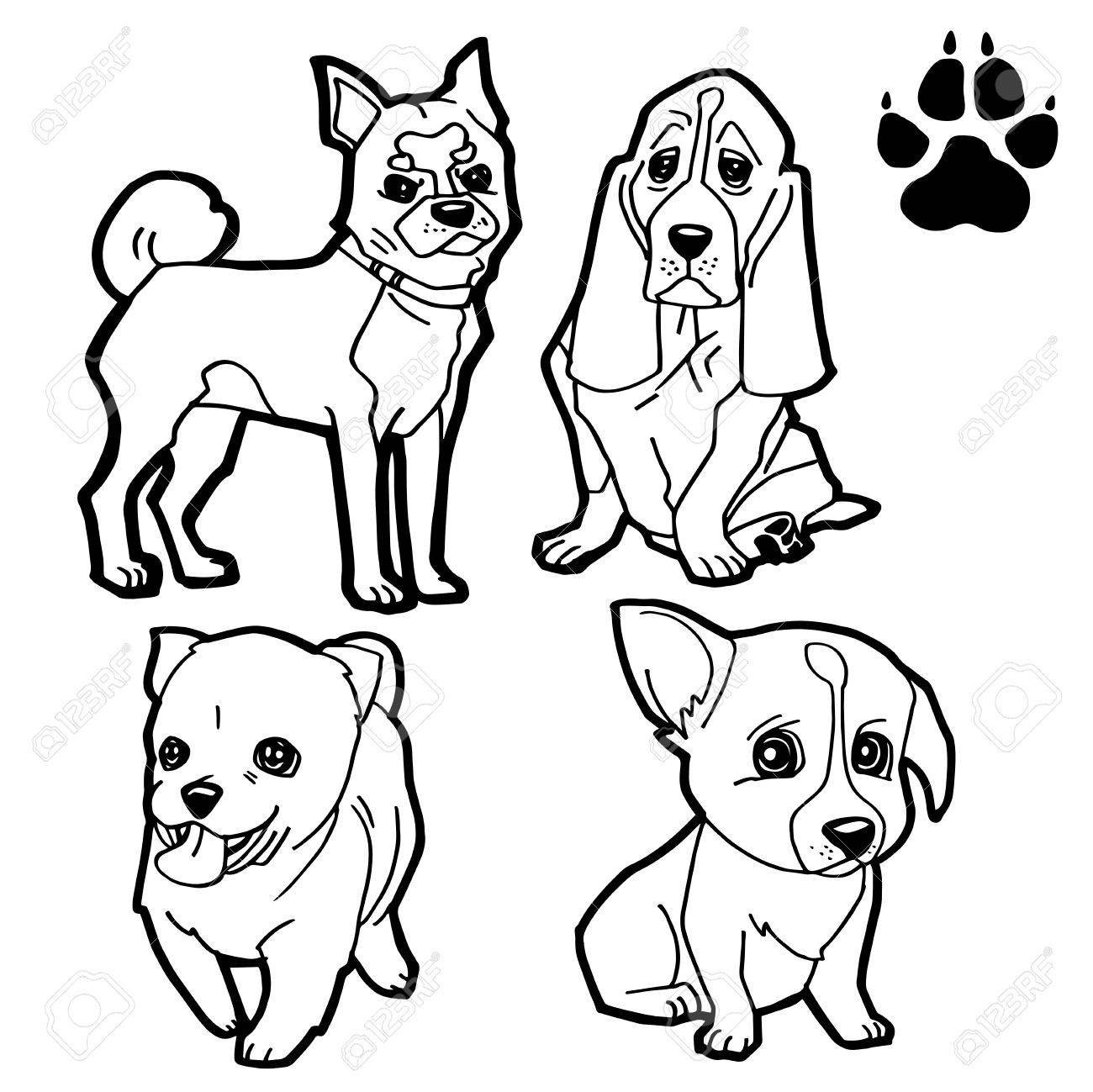 1300x1299 Dog Cartoon And Dog Paw Print Coloring Book On White Background