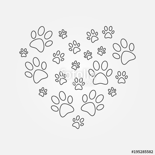 500x500 Heart With Dog Paw Prints Outline Vector Illustration Stock Image