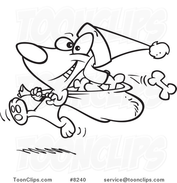 581x600 Cartoon Black And White Line Drawing Of A Santa Paws Dog Carrying