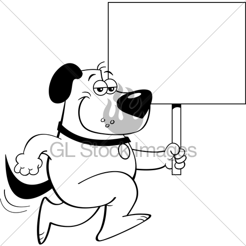500x500 Cartoon Dog Running And Holding A Sign. Gl Stock Images