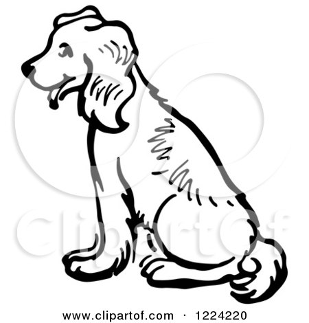 450x470 Clipart Of A Black And White Happy Sitting Dog