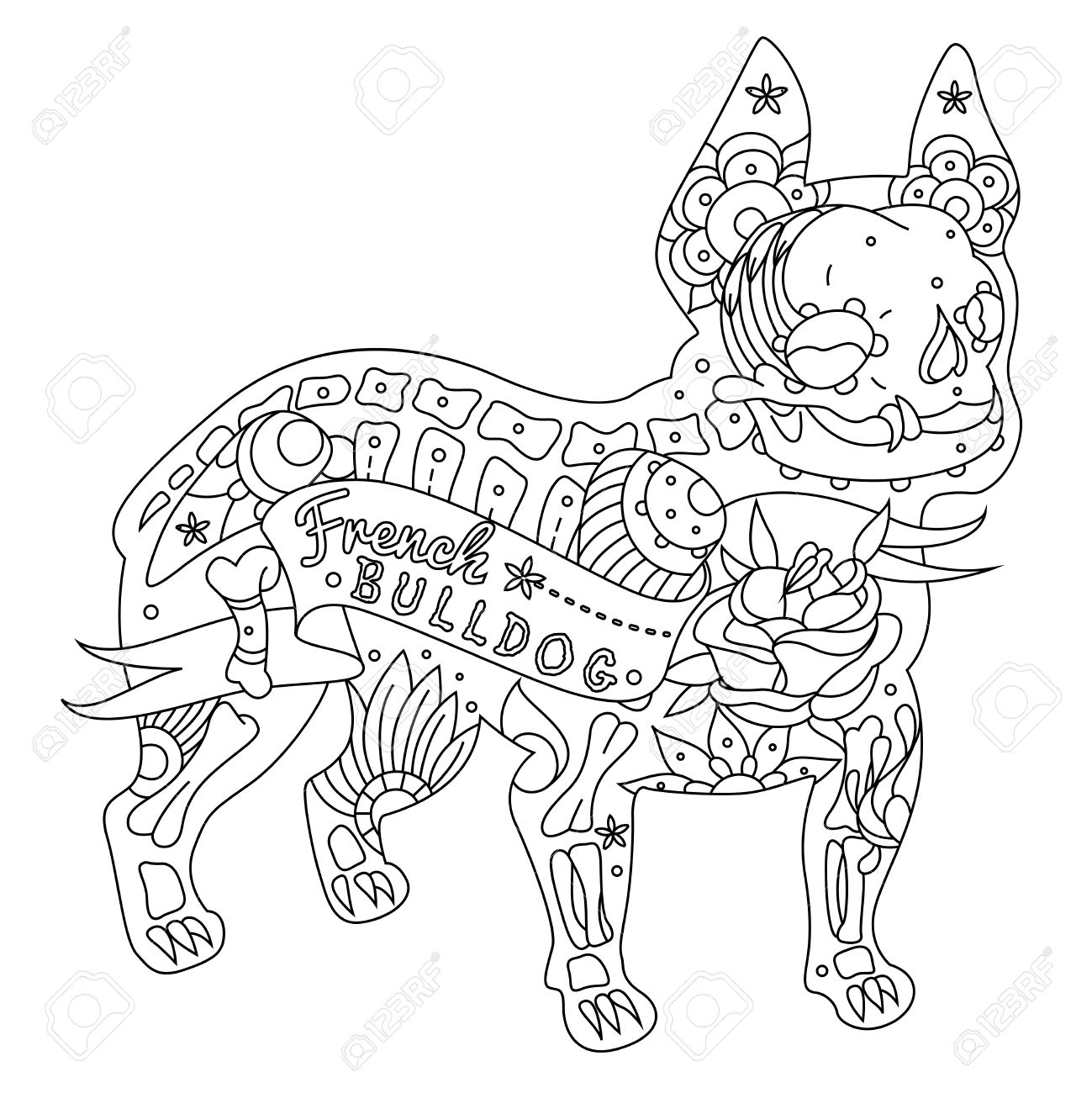 1299x1300 Stylized Skeleton French Bulldog. Vector French Bulldog. Vector