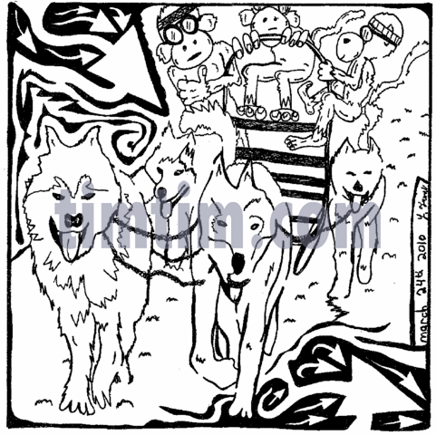 481x480 Free Drawing Of Team Of Monkeys Dog Sled From The Category