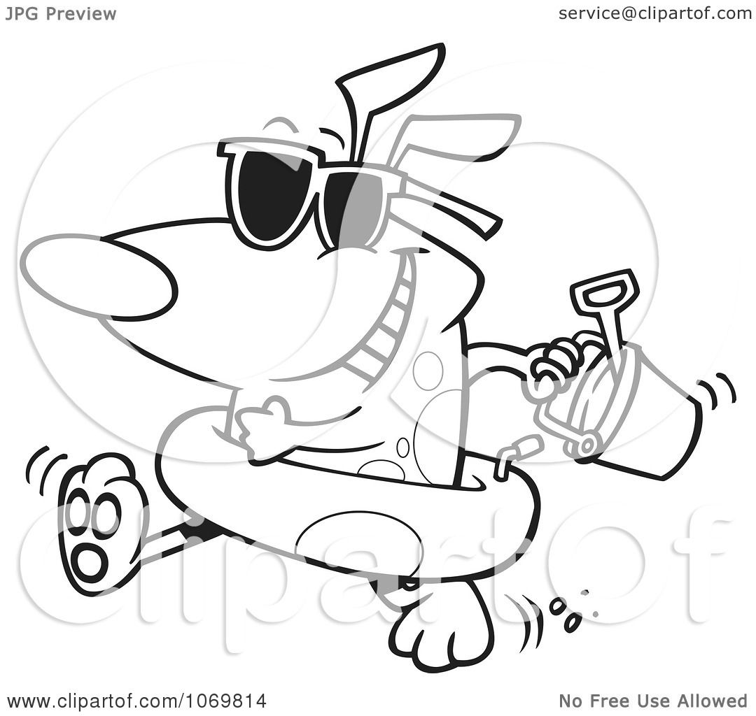 1080x1024 Clipart Outlined Beach Dog With An Inner Tube And Toys
