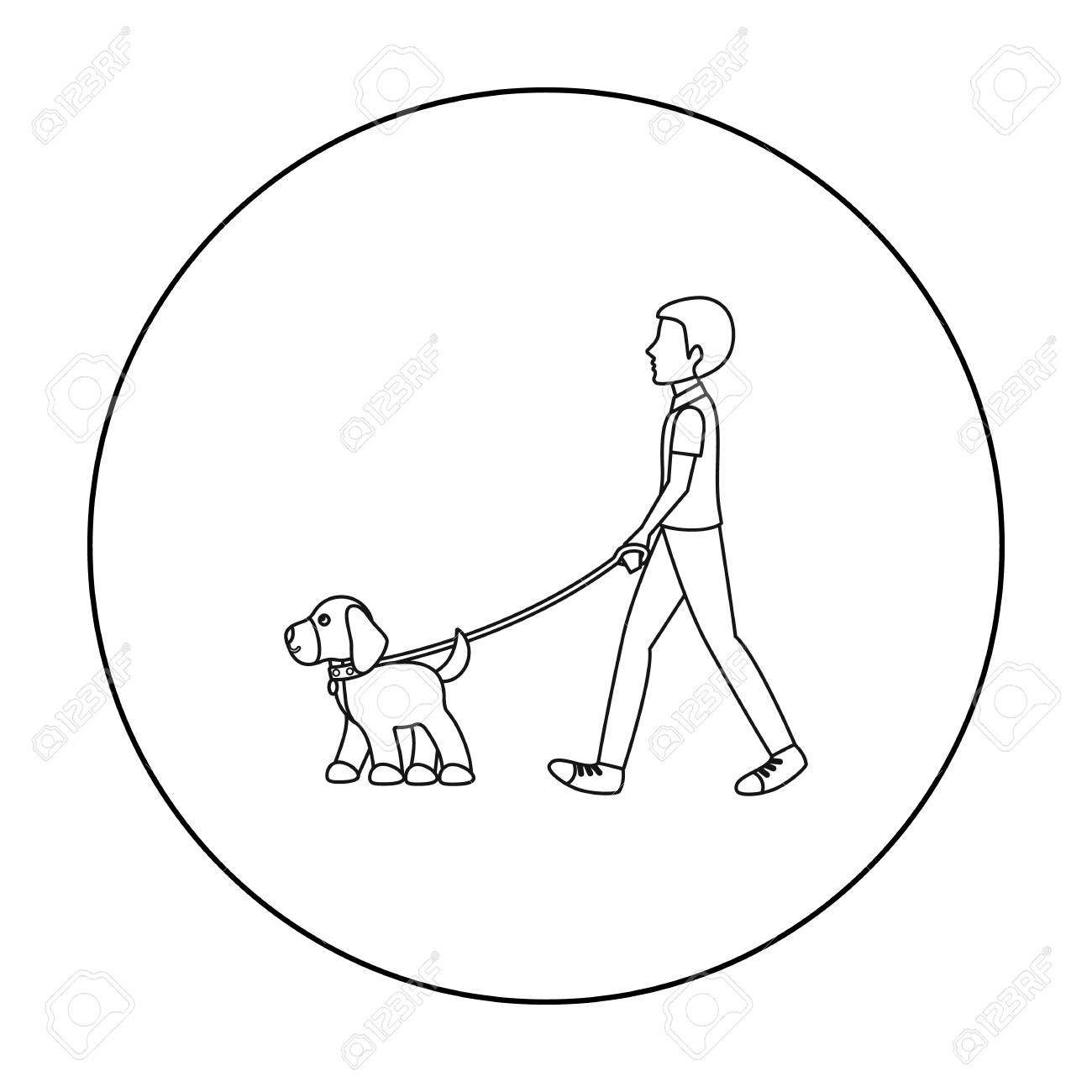 1300x1300 Dog Walk Vector Illustration Icon In Outline Design Royalty Free