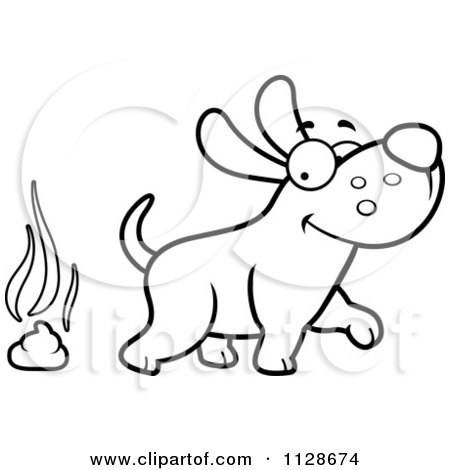 450x470 Cartoon Clipart Of An Outlined Happy Dog Walking Away From Poop
