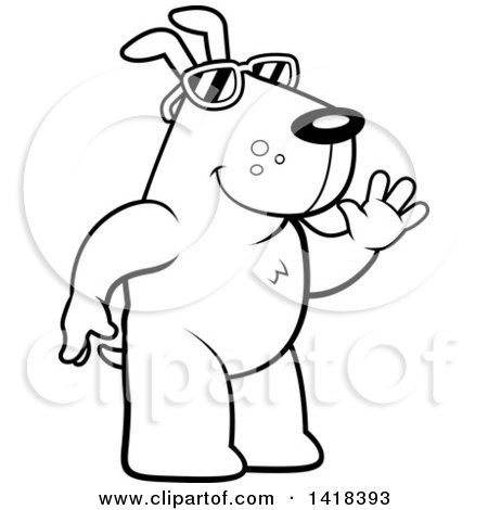 450x470 Cartoon Clipart Of A Black And White Lineart Friendly Dog Wearing
