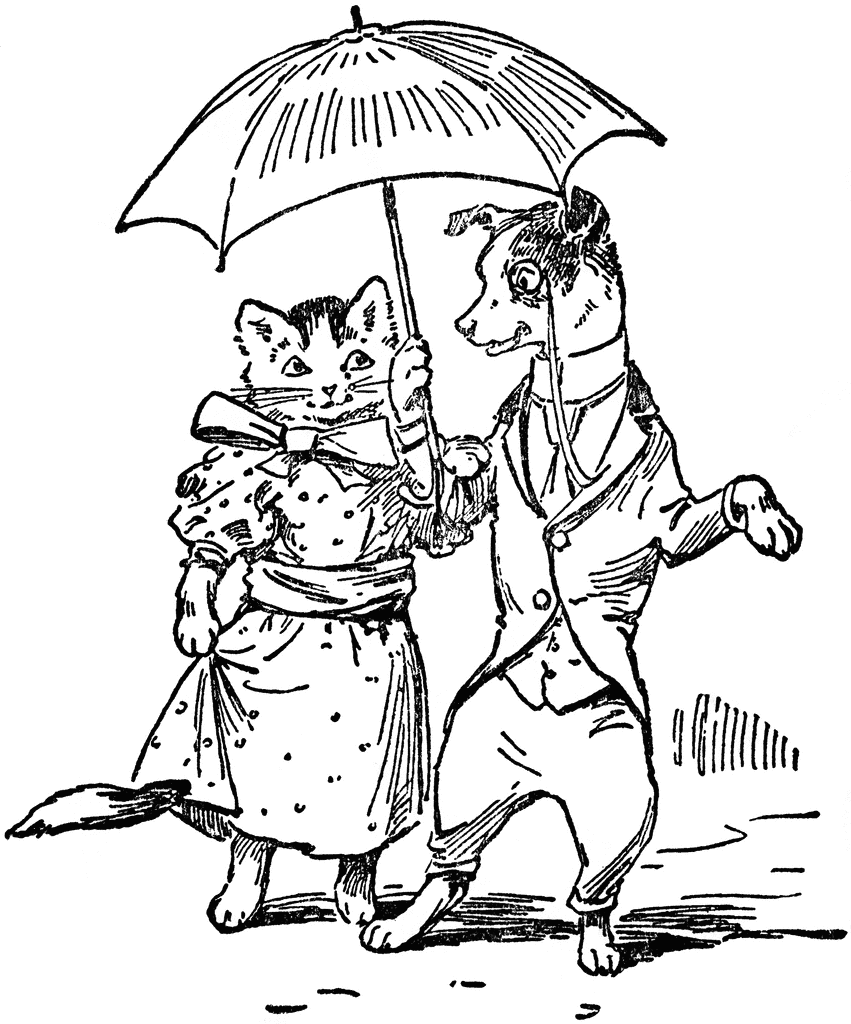 851x1024 Dog Amp Cat Dressed With Umbrella Clipart Etc