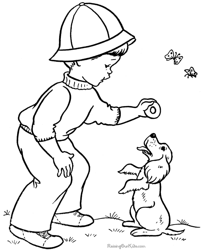 670x820 Kid Plays With His Dog Free Coloring Page Animals, Kids Coloring