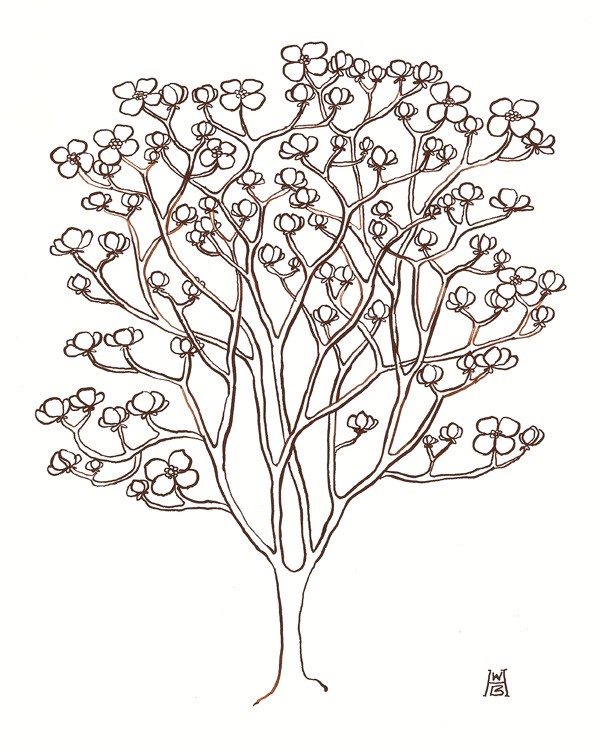 600x752 Dogwood Tree No. 10 Original Ink Drawing Embroidery Inspiration