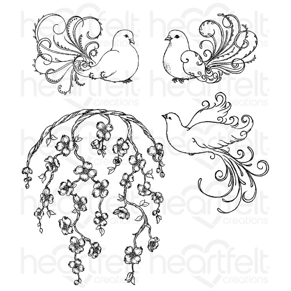 600x600 Flowering Dogwood Amp Doves Cling Stamp Set