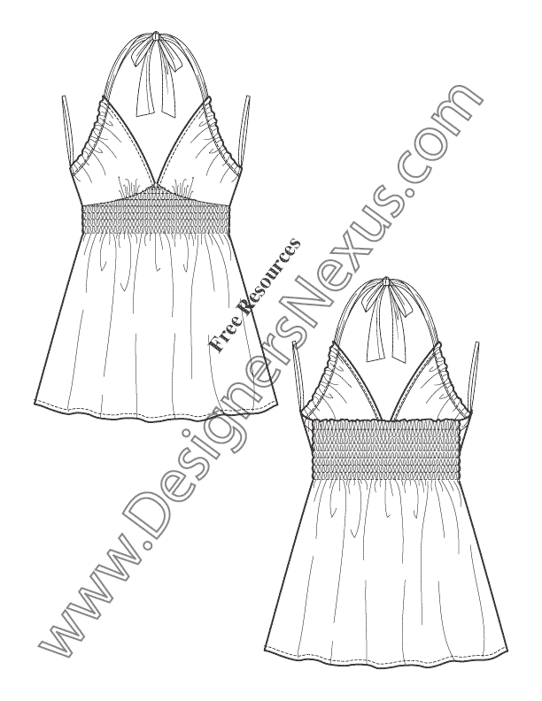 612x792 Sweetheart Baby Doll Halter Top Flat Fashion Sketch Art