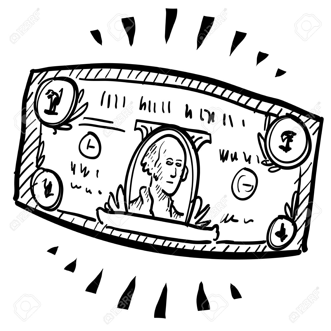1299x1300 Doodle Style Paper Currency Or Dollar Bill Illustration