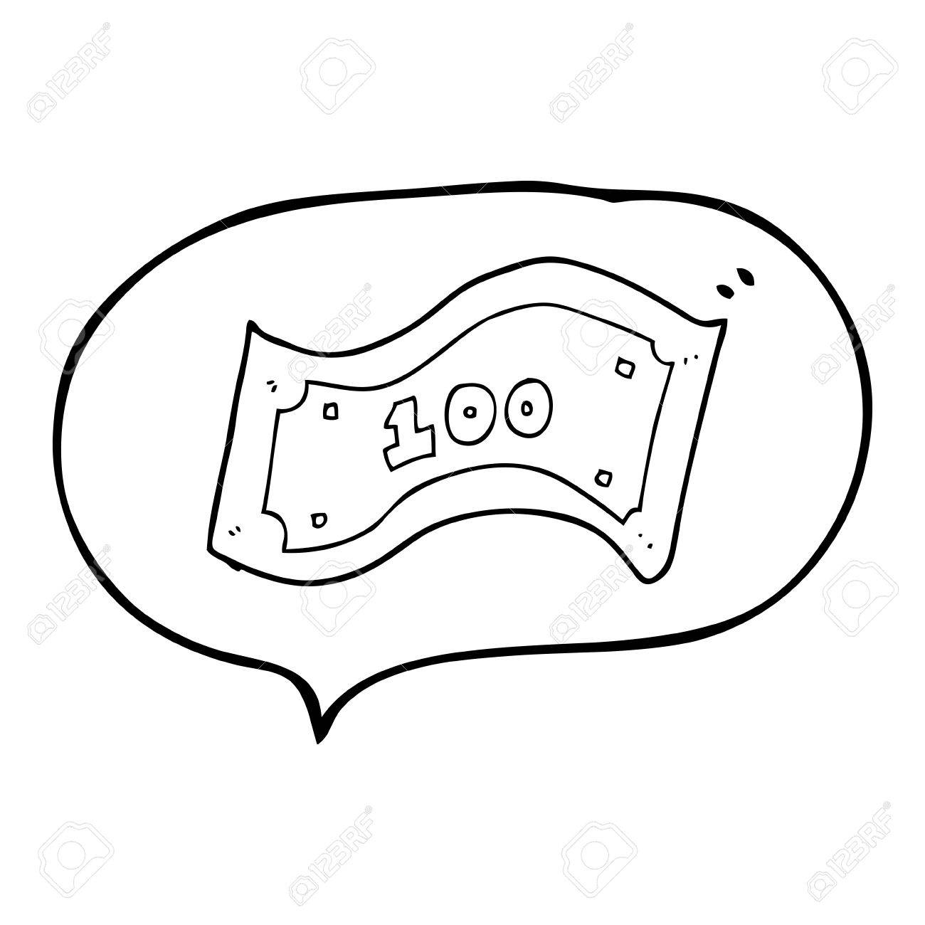 1300x1300 Freehand Drawn Speech Bubble Cartoon 100 Dollar Bill Royalty Free