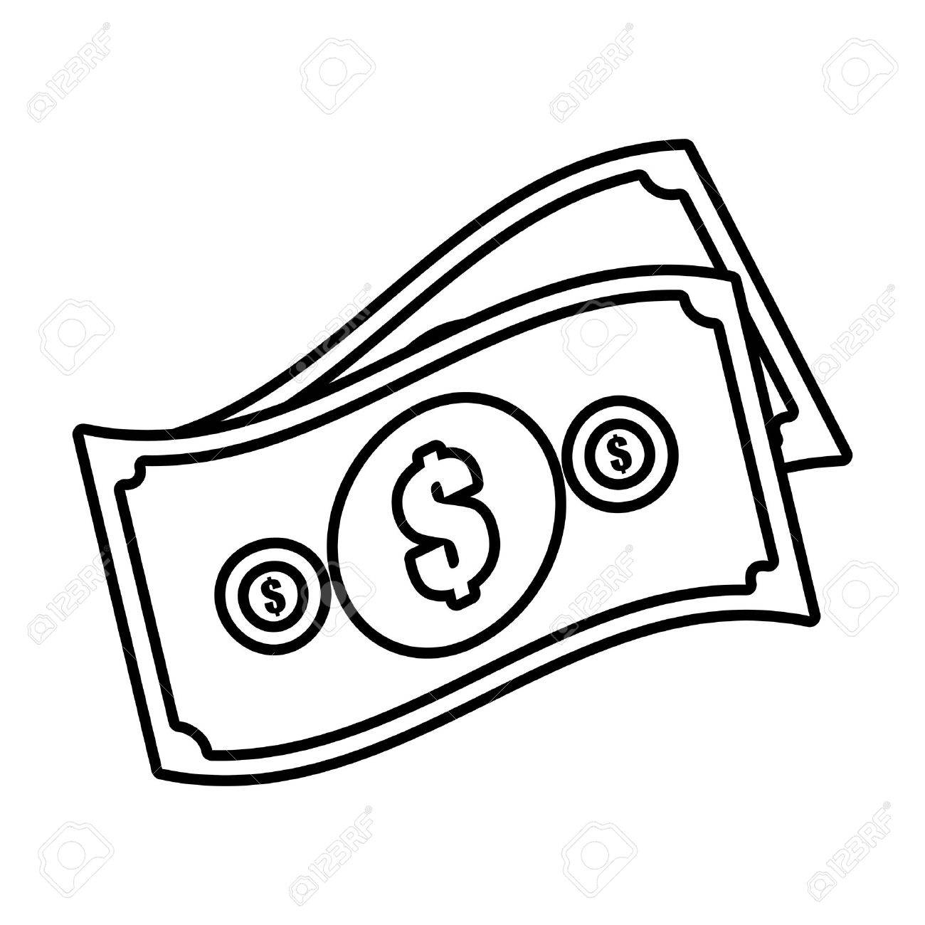 1300x1300 Money Bills Cash Dollar Design Outline Vector Illustration Eps
