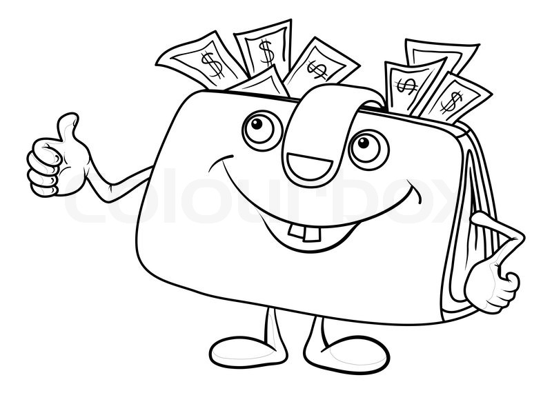 800x570 Smiling Wallet With Dollar Bills Showing Thumbs Up, Contours