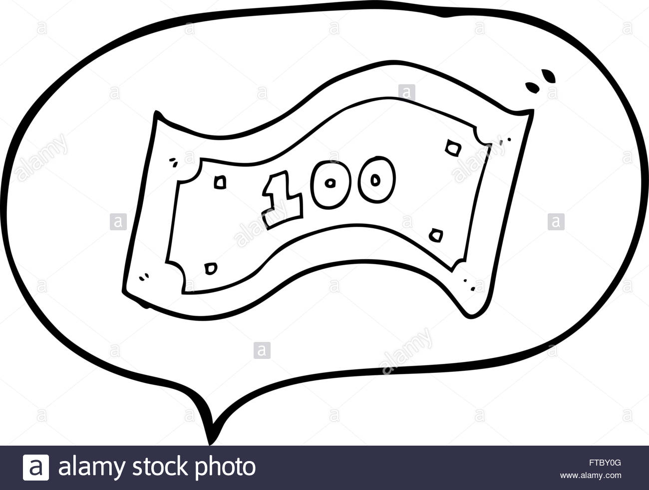 1300x983 Freehand Drawn Speech Bubble Cartoon 100 Dollar Bill Stock Vector