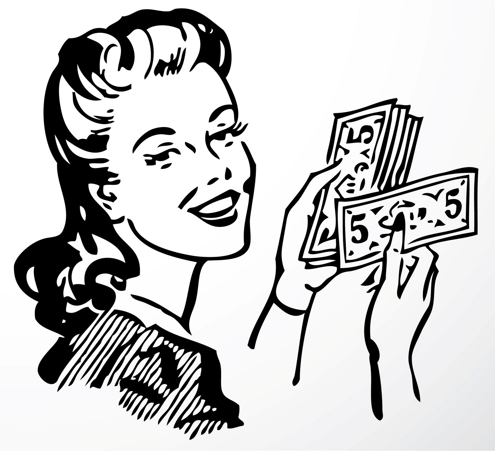 1600x1458 5 Dollar Bill Black And White