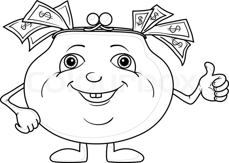 800x570 Smiling Wallet With Dollar Bills Showing Thumbs Up, Contours