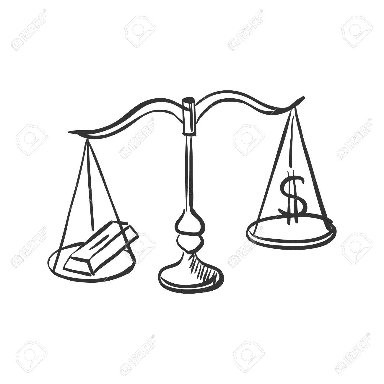 1300x1300 Scales With Gold And Dollar Sign Doodle, Hand Drawing Style