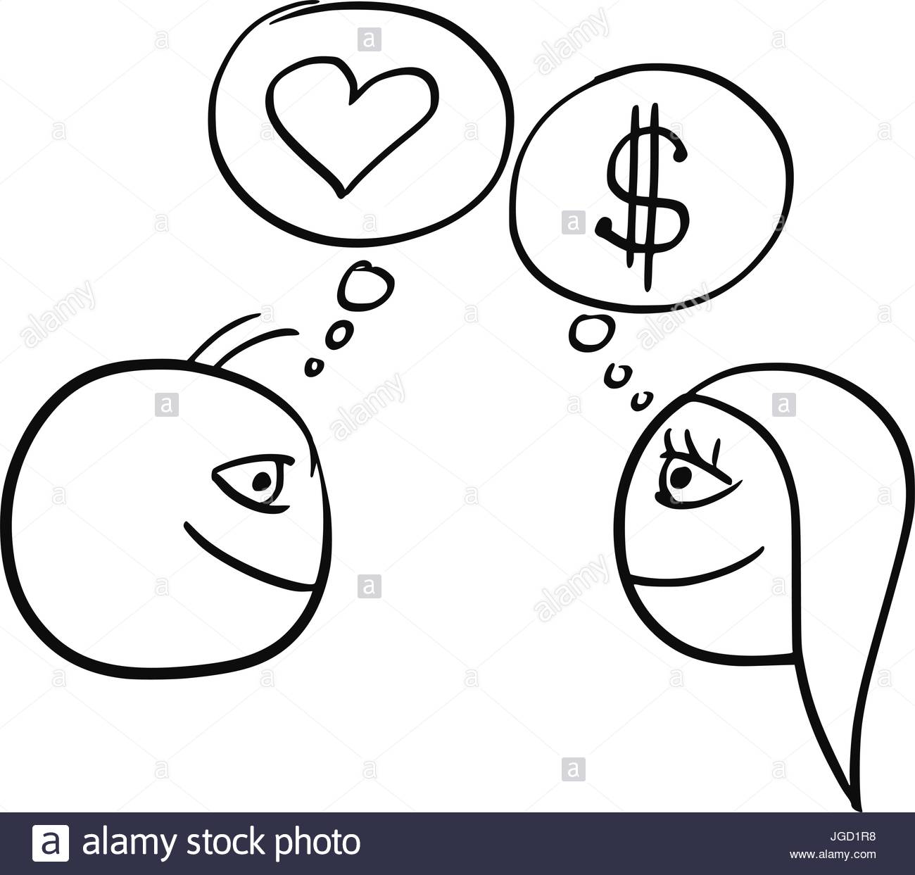 1300x1243 Cartoon Vector Of Difference Between Man And Woman Thinking About
