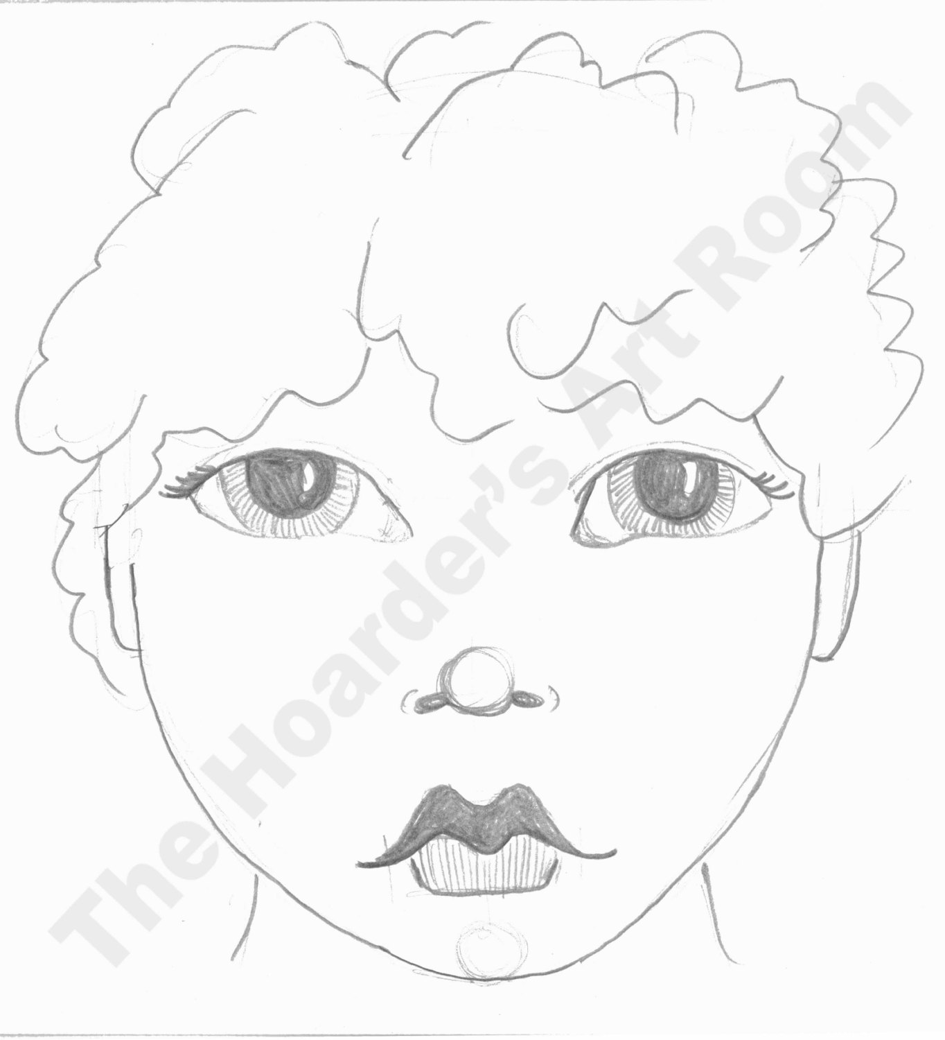 1364x1500 5 Sketch Girly Faces (Set B) Digital Download Girl Drawing Collage