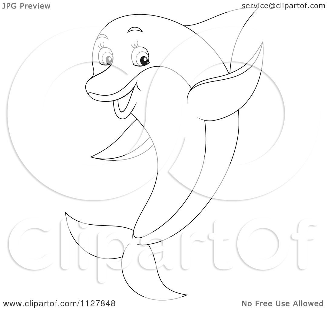 1080x1024 Cartoon Of An Outlined Cute Dolphin Jumping And Waving