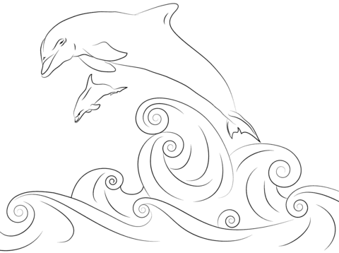 480x358 Dolphins Jumping Out Of Water Coloring Page Free Printable