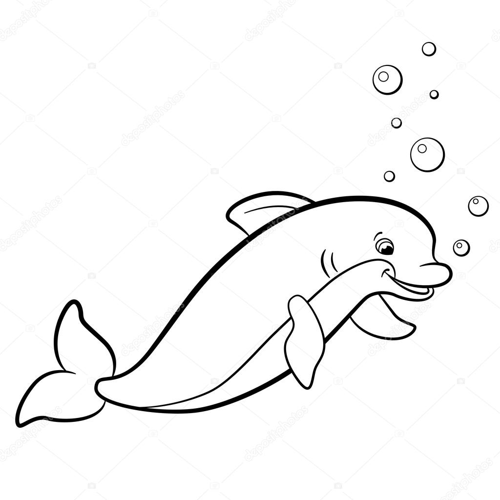 1024x1024 Coloring Pages. Marine Wild Animals. Cute Dolphin. Stock Vector