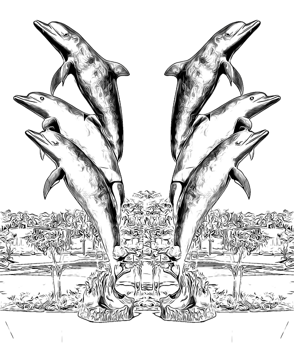 589x700 Double Dolphins Statue Pencil Sketch Digital Art By Marian Bell