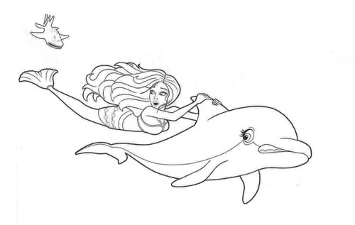 500x317 Mermaid, Mermaid Barbie Swimming With Dolphin Coloring, Girls