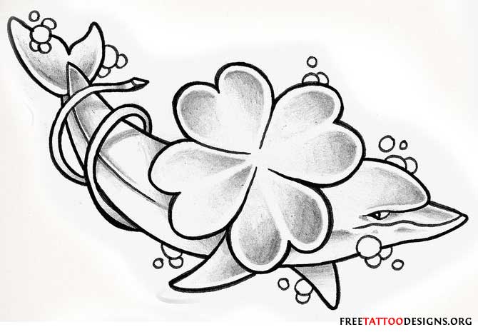 670x465 Dolphin And Clover Tattoo Design