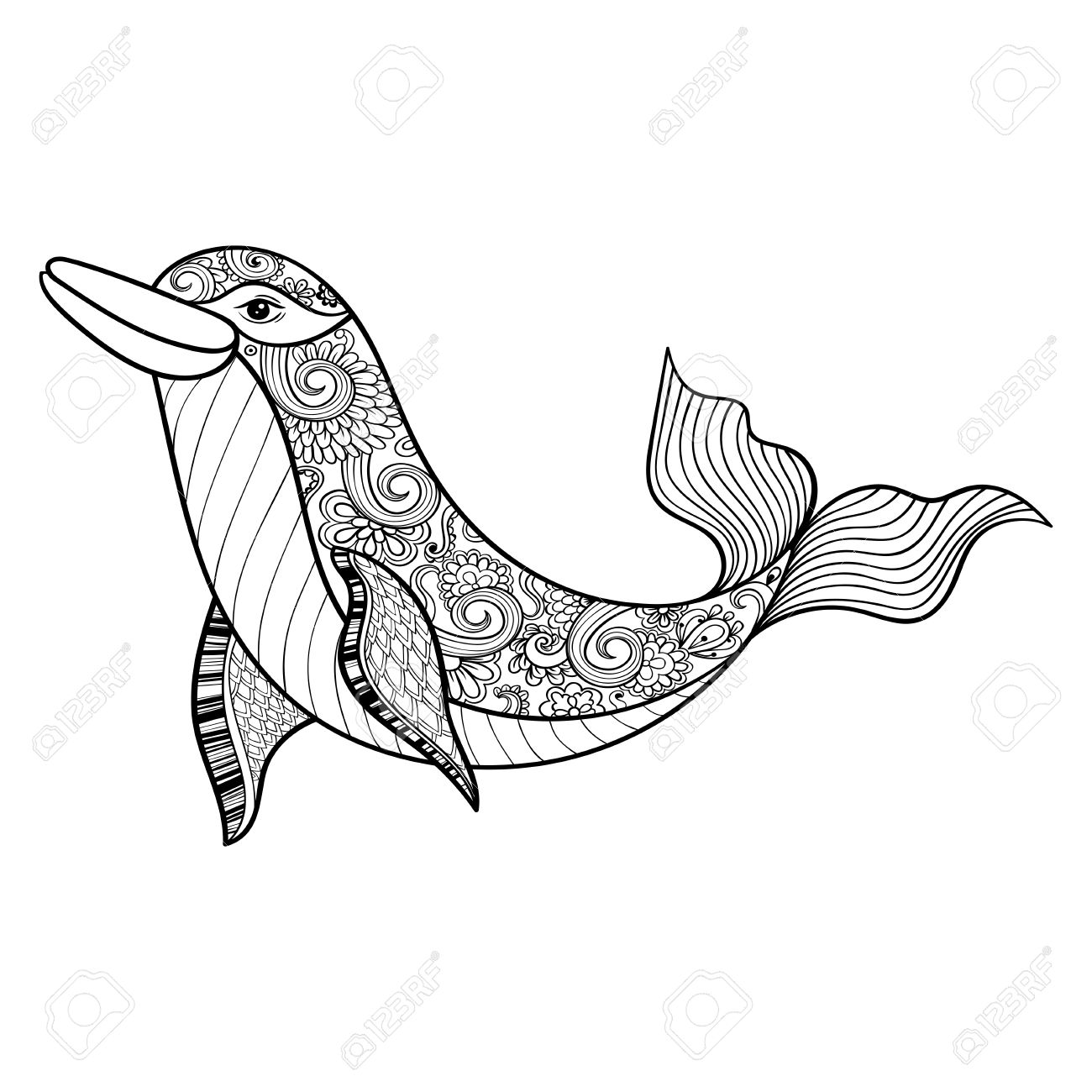 1300x1300 Zentangle Vector Sea Dolphin For Adult Anti Stress Coloring Pages