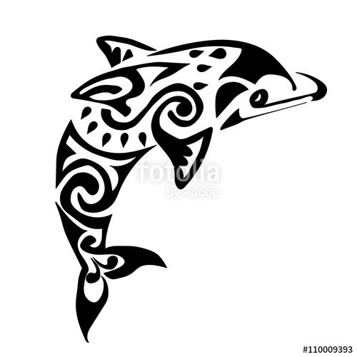 500x500 Black Dolphin Tattoo Polynesia Maori Vector Stock Image